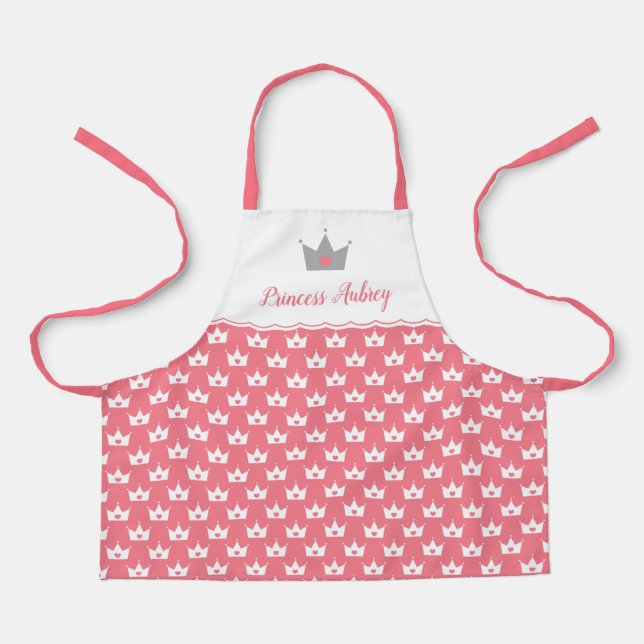 Pink Princess Crown Pattern & Name Schürze (Vorderseite)