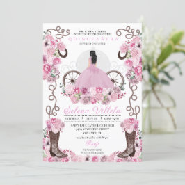 Pink Princess Dress & Boots Quinceañera Einladung