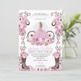 Pink Princess Dress & Boots Quinceañera Einladung