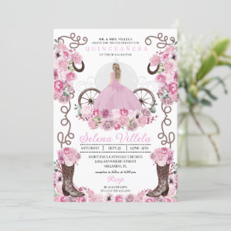 Pink Princess Dress & Boots Quinceañera Einladung