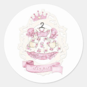 Pink Princess Dress Girl Baby Dusche Runder Aufkleber