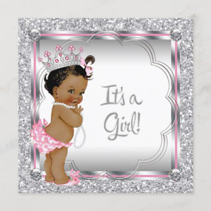Pink Princess Ethnic African American Baby Showdus Einladung