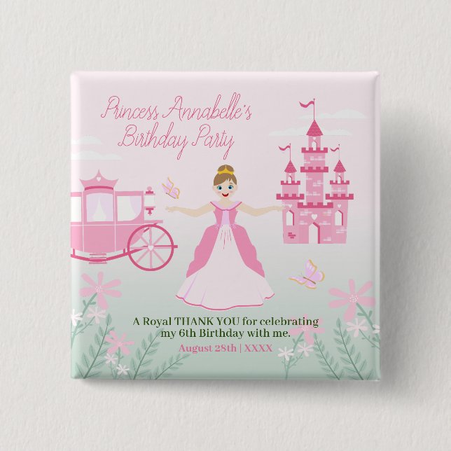 Pink Princess Fantasy Birthday Party Button (Vorderseite)