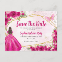 Pink Princess Floral Quinceañera Save the Date