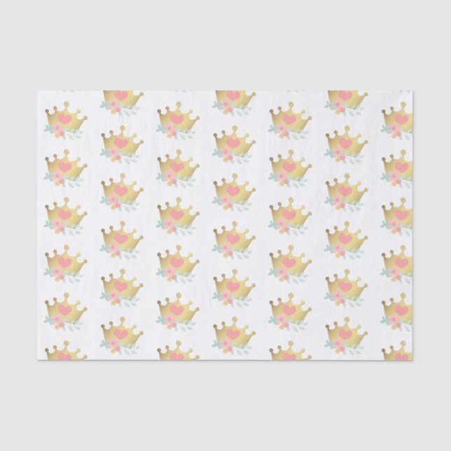 Pink Princess Gold Crown & Pastell Blume Geburtsta Seidenpapier (Vorderseite)