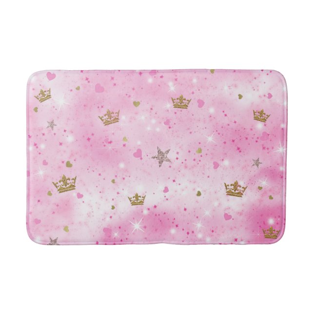 Pink Princess Hearts Stars Kronen Glitzer Sparkass Badematte (Vorderseite)
