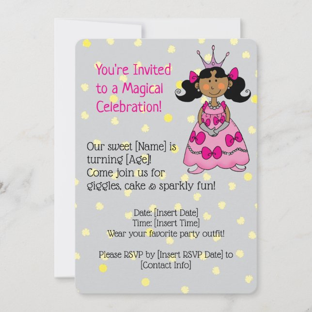 Pink Princess Invitation de fête d'anniversaire (Devant)