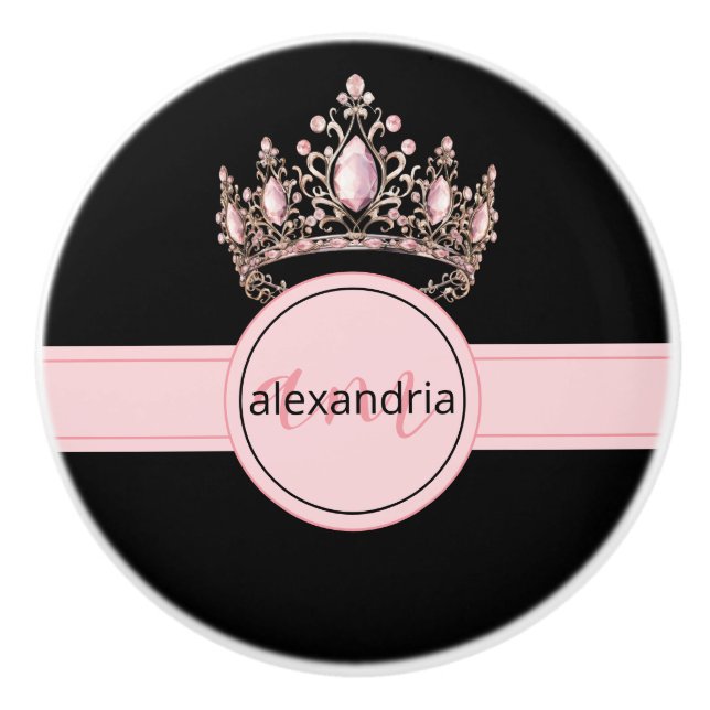 Pink Princess Monogram Tiara Girly Ceramic Knob Keramikknauf (Vorderseite)