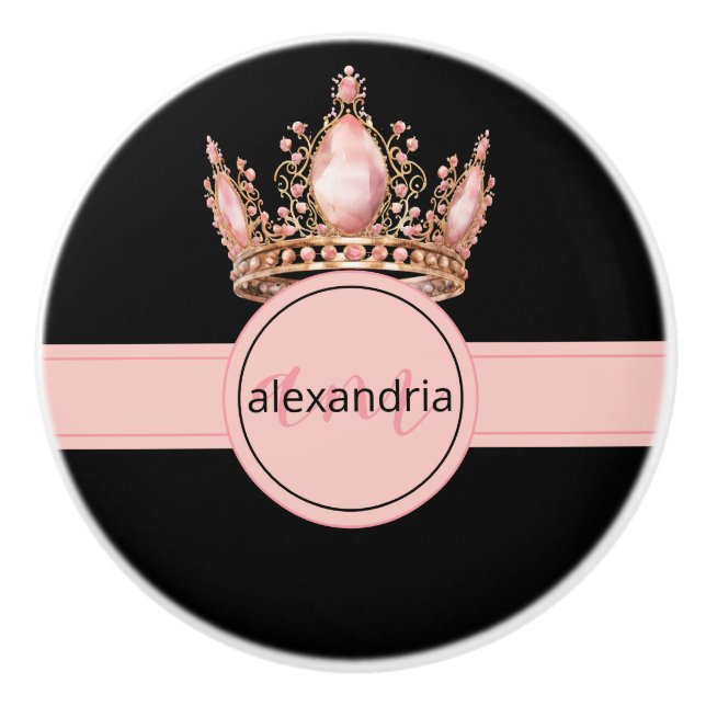 Pink Princess Monogram Tiara Girly Ceramic Knob Keramikknauf (Vorderseite)
