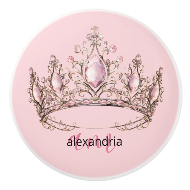 Pink Princess Monogram Tiara Girly Ceramic Knob Keramikknauf (Vorderseite)