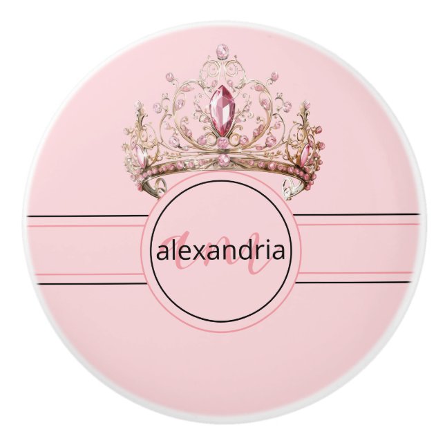 Pink Princess Monogram Tiara Girly Ceramic Knob Keramikknauf (Vorderseite)