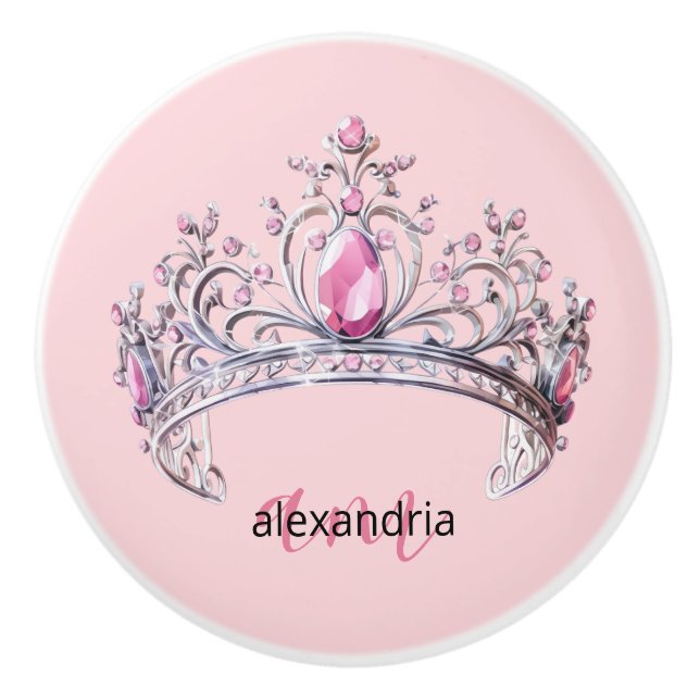 Pink Princess Monogram Tiara Girly Ceramic Knob Keramikknauf (Vorderseite)