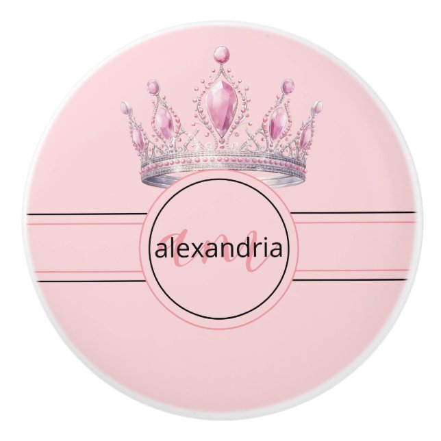 Pink Princess Monogram Tiara Girly Ceramic Knob Keramikknauf (Vorderseite)