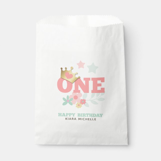 Pink Princess "One" Crown Baby Girl Erster Geburts Geschenktütchen (Vorderseite)