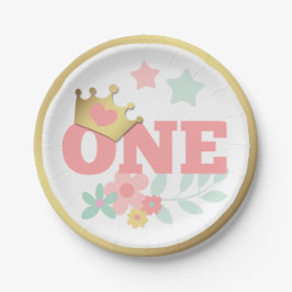 Pink Princess "One" Crown Baby Girl Erster Geburts Pappteller