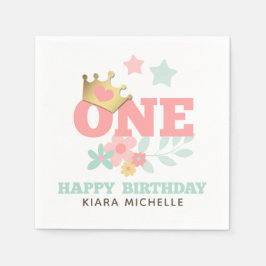 Pink Princess "One" Crown Baby Girl Erster Geburts Serviette