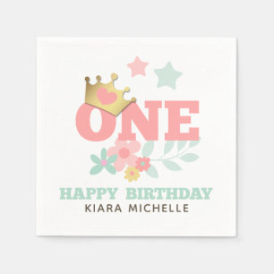 Pink Princess "One" Crown Baby Girl Erster Geburts Serviette