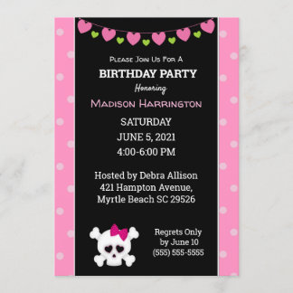 Pink Princess Pirate Skull Birthday Einladung