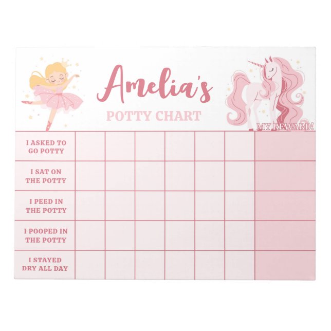 Pink Princess Potty Chart Personalisiert Name Task Notizblock (Vorderseite)