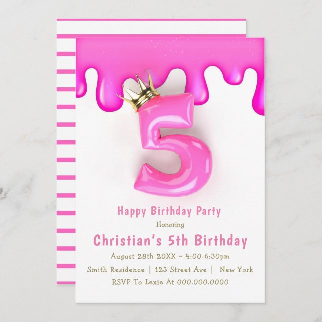 Pink Princess Slime 5e anniversaire Invitations (Devant / Derrière)