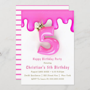 Pink Princess Slime 5e anniversaire Invitations