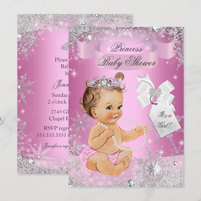 Pink Princess Snowflake Baby Dusche laden ein Einladung (Vorne/Hinten)