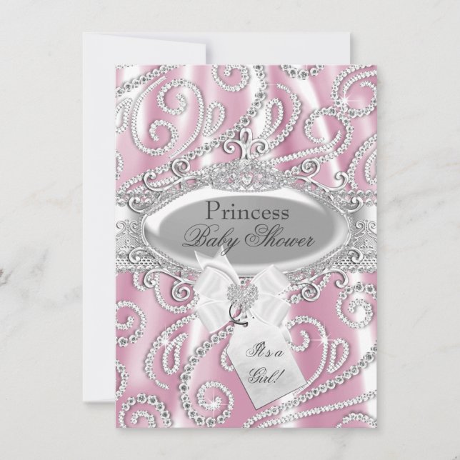 Pink Princess Sparkle Diamond Kinderdusche lädt ei Einladung (Vorderseite)