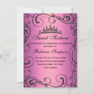 Pink Princess Sweet 16 Anniversaire Invitation