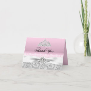 Pink Princess Tiara & Bow Dankeschön Karte