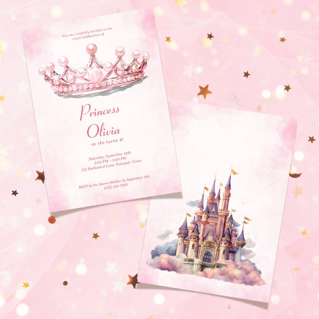  Pink Princess Tiara Fairytale Birthday Party Einladung (Pink Princess Tiara Fairytale Birthday Party Invitation)