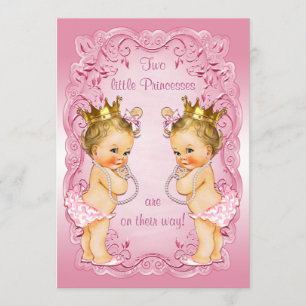 Pink Princess Twins mit Pearls Babydusche Einladung