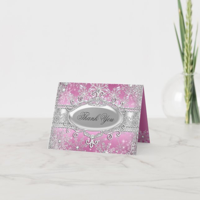 Pink Princess Winter Wonderland Danke Karte (Vorderseite)