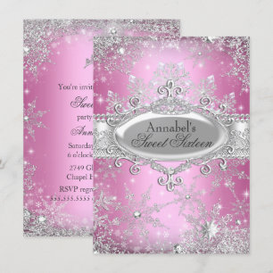 Pink Princess Winter Wonderland Sweet 16 Einladung