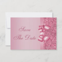 Pink Printed Sequins Bow & Diamond Save the Date