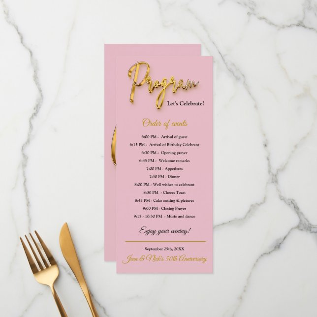 Pink-Programm - Minimalistisches 3d-Gold-Tex-Desig Menükarte (Vorderseite/Rückseite Beispiel)
