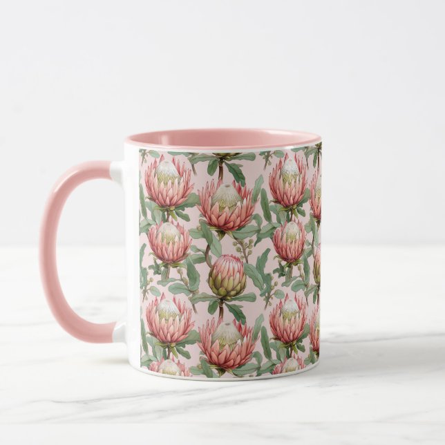 Pink Protea Blume Botanisches Blumenmuster Tasse (Links)