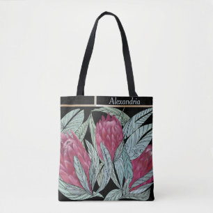 Pink Protea Blume Grünblatt Tasche
