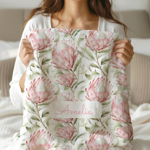 Pink Protea Floral Girls Custom Fleece Blankon