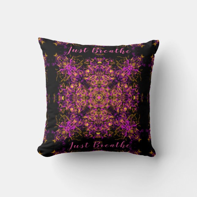 Pink Psychedelic Bohemisch Mandala Atmen Sie einfa Kissen (Vorderseite)