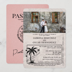 Pink Puerta Vallarta Passport Wedding Einladung