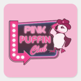 Pink Puffin Club Quadratischer Aufkleber