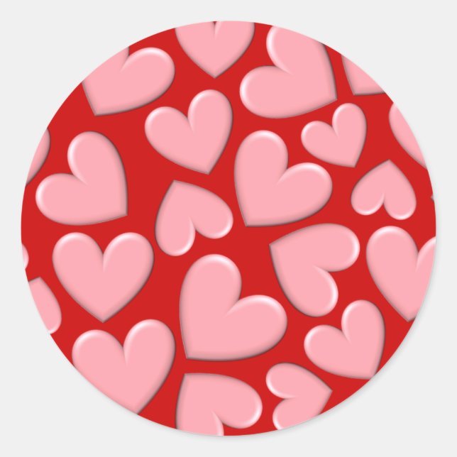 Pink Puffy Hearts Runder Aufkleber (Vorderseite)