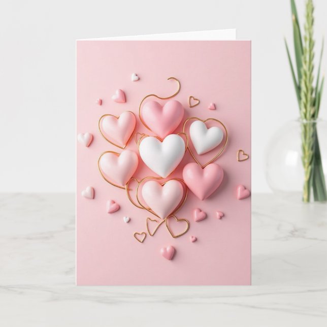 Pink Puffy Hearts Valentine For Her Card Karte (Vorderseite)