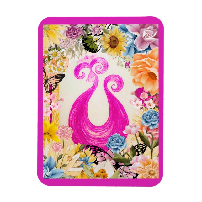 Pink Pum Peacock mit bunten Blume Magnet (Vertikal)