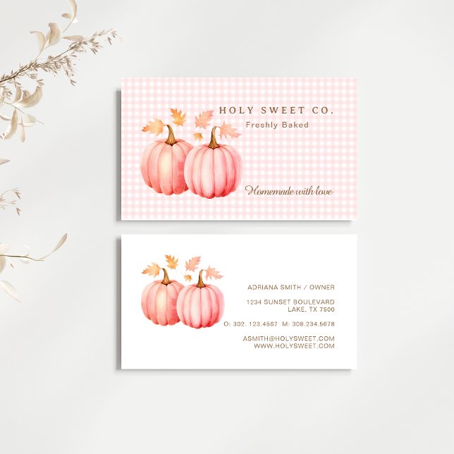 Pink Pumkin Gingham Bakery Business Card Visitenkarte (Pink Pumpkin Bakery Business Card)