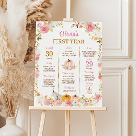 Pink Pumpkin 1. Geburtstag Milestone Zeichen Poster