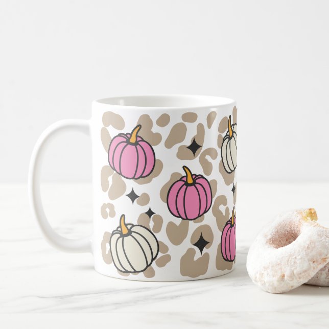 Pink Pumpkin Ästhetik Halloween Kaffeetasse (Mit Donut)