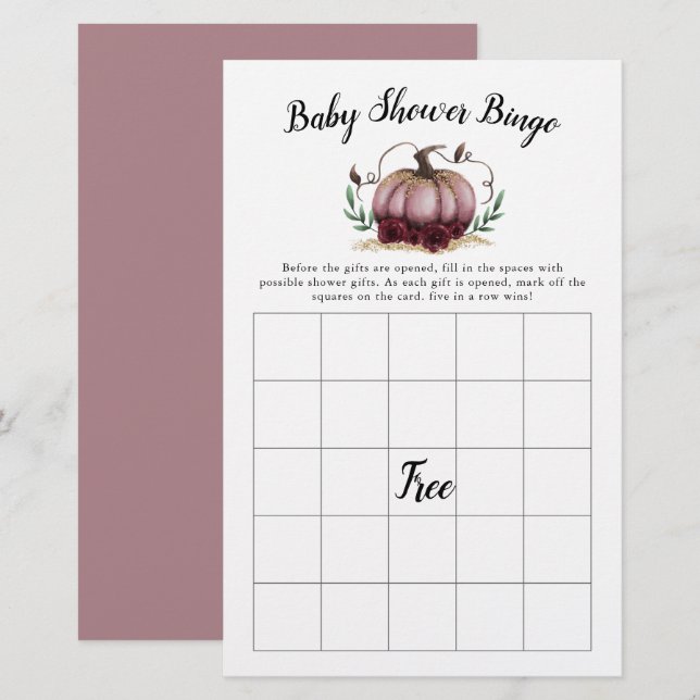 Pink Pumpkin Baby Dusche Bingo Spiel (Vorne/Hinten)
