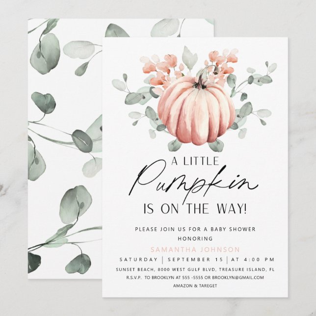 Pink Pumpkin Baby Dusche Einladung (Vorne/Hinten)