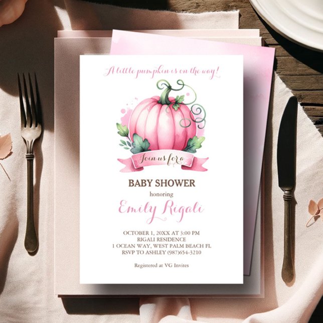Pink Pumpkin Baby Dusche Einladung - Fall Thema (Baby shower invitations girl pink watercolor pumpkin )